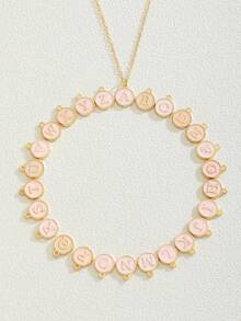 1pc Cute & Elegant Alloy Pink Letter Pendant Necklace, Party Decor Necklace Gift For Family & Friends, Jewelry Accessory - Pink - View 3