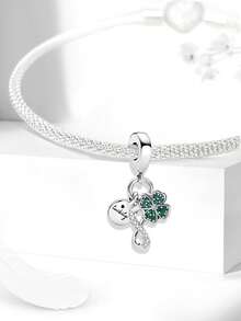 1个镀银绿色三叶草无限符号链吊坠，适合女性手链DIY饰品 - 銀色 - 查看 4