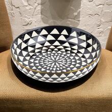 Monochrome Ceramic Serving Bowl With Elegant Medallion Pattern - Multicolor - View 1