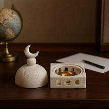 Este quemador de incienso y soporte con diseño de castillo en forma de media luna al estilo del Medio Oriente es perfecto para colocar en tu sala de estar u oficina, y se puede usar durante las temporadas de Eid y Ramadán. - Multicolor - Ver 3