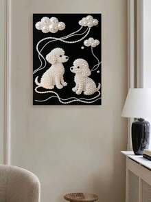 新款珍珠画，珍珠小狗与云朵主题，无框DIY手工粘贴钻石创意画布艺术画，适合卧室装饰、客厅挂画、房间装饰、艺术品，适合斋月、复活节、送给女朋友的生日礼物、送给闺蜜的节日礼物、情人节礼物。 - 彩色 - 查看 4