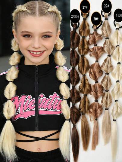 20" Bubble Ponytail Wig Synthetic Braided Extensions With Hair Ties Hair Band Hairpieces For Women Girls DIY Daily Wear Accessories (Black)
