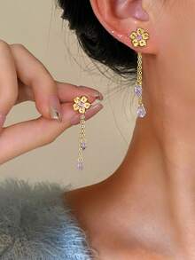 1 Đôi bông tai bạc S925 đính đá Zirconia hình hoa anh đào đơn giản, kiểu dáng thanh lịch, dài, có tua rua, thích hợp cho nữ, kiểu dáng trang sức đi làm hàng ngày. - hoa - Xem 13