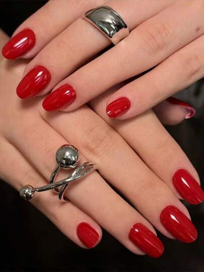 24 pezzi di unghie artificiali rosse ovali lunghe, adatte per l'uso. Adesivi per unghie di alta moda. Ideali per signore e ragazze da usare alle feste di vacanza. Comprende gel trasparente e lima per unghie.