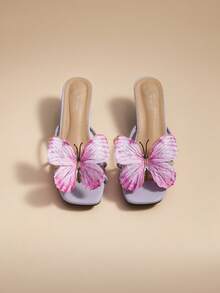 Glizzene 优雅的泰国设计师蝴蝶带一脚蹬凉鞋，时尚女士高跟鞋，2025年夏季新品