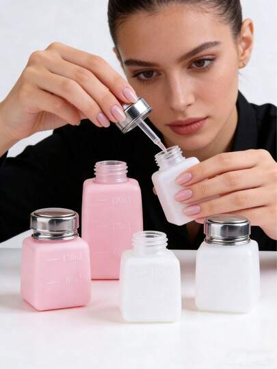 180ml&120ml Metal Head Large Capacity Nail Polish Dispensing Bottles, Plastic Bottle Leak Proof Design Can Accurately Apply Nail Polish&Alcohol, Durable And Convenient, Nail Products And Tools Suitable For Women Nail Enthusiasts In Nail Salons.