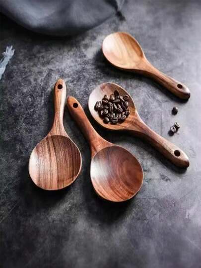 1/3pcs Vintage Style Wooden Rice Spoon, Non-Stick Wok Cooking Spoon, Wooden Kitchen Utensils