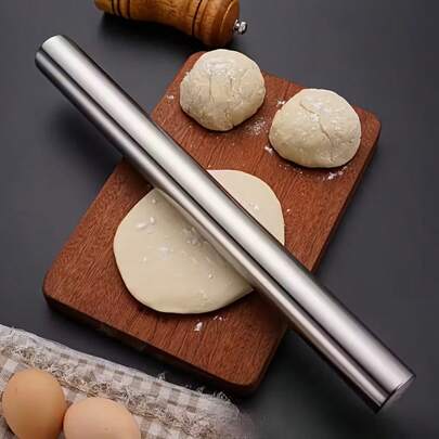 Stainless Steel Rolling Pin, Suitable For Baking, Great For Rolling Sugar, Cookies, Pie, Dumplings, Wontons And Pizza Dough, Hollow Lightweight Stainless Steel Dough Roller