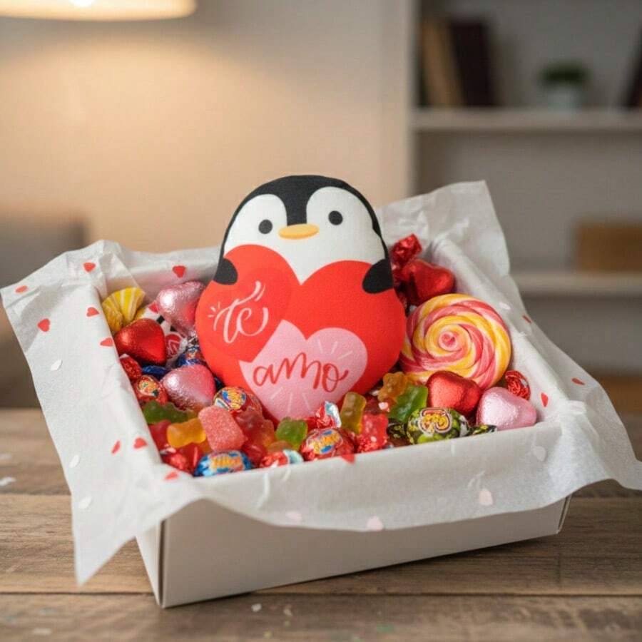 Peluche de pingüino, adorno romántico , juguete de peluche suave, peluches rellenos, regalos románticos para niñas, feliz Día de San Valentín,cojín de felpa para el hogar, sofá, regalos románticos,aniversario - Rojo - Ver 1
