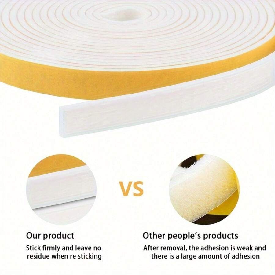 5m X 3 Rolls Black Self-Adhesive Weatherstrip Seal Tape, 1/4" X 1/8" X 16.5ft Per Roll, Suitable For Door & Window Sealing, Foam Rubber Weatherstrip For Insulation, Heat Resistant Door & Window Frame Sealing - White - View 1