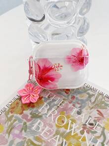 Fresh And Sweet Floral Pattern Hibiscus Flower Transparent Earphone Case With 1 Flower Charm, Compatible With AirPod Case, Headphones, Pro 3 Case, Pro (2nd Gen), 3, Pro, 1/2, 4 Case Cover, Suitable As Valentine's Day Gift