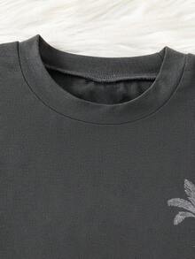 青少年男孩卡通图案印花圆领短袖T恤和短裤套装 - 深灰色 - 查看 5