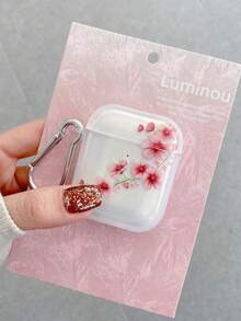 Spring Aesthetic Cherry Blossom Pattern Thick Shockproof Transparent Earphone Case - Comes With Silver Hanging Hook, Compatible With AirPods Case, Headphones, Pro 3 Case, Pro (2nd Generation), 3, Pro, 4 Case Cover - Clear - View 9