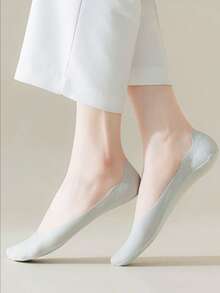 5双装女士夏季薄款竖条纹吸湿排汗隐形休闲剪裁防滑透气浅口纯色船袜 - 彩色 - 查看 5