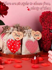 12/4pcs Heart-Shaped Linen Drawstring Pouches, Heart-Shaped Cards, Party Gift Bags, Souvenir Packaging, Gift Wrapping Supplies, Reusable Snack/Candy Bags, Suitable For Mother's Day, Bridal Shower, Wedding, Holiday Events, Birthday Party - Multicolor - View 5