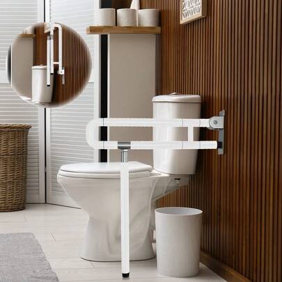 Stützgriff Klappgriff Aufstehhilfe Toilettengriff mit Stützbein Behindertengriff Wanne WC 60 cm weiß Toilettengriff Bis 150Kg
