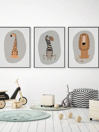 1pc Canvas Wall Art - Theme Kids Room Decor, Featuring Giraffe, Lion, Zebra, Animal Patterns Baby Products – Framed Nursery Wall Art Perfect For Playroom Decor Nursery Decor, Daycare Decor, Preschool Decor Boys' Room Decor Girls' Bedroom Decor Kids' Room Decor