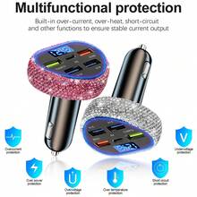 1个双USB车载充电器，手工闪亮水晶钻石汽车装饰，5V快充适配器，兼容安卓/智能手机