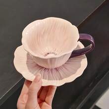 1 Set High-Quality Floral Ceramic Coffee Cup & Saucer Set, Home/Cafe One Cup One Saucer Afternoon Tea Cup, Latte Cup, Coffee Cup & Saucer Set, Valentine's Day Gift, Ramadan - Multicolor - View 13