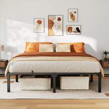 Marco de Cama de sin Herramientas, Marco de Cama de Plataforma de Metal Resistente con Soporte de Listones de Hierro Duradero y Patas, no Requiere somier, no Necesita - 14 PULGADAS-King - Ver 1