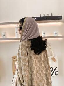 2pcs Set Elegant Geometric Print Robe & Matching Headscarf, Suitable For Everyday Or Casual Occasions, All Seasons