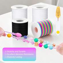 SMI Fine Stretchable Bracelet Making Kit, Includes Scissors And Beading Needles, 4 Rolls Of Elastic Cord, 1mm Stretchy String, Suitable For DIY Crafts, Jewelry Making, Sewing Necklaces, 660ft Long, Colors Include Black, White, Rainbow - Multicolor - View 3