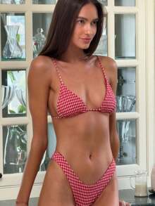 Women's Two-Piece Swimsuit Set - Vacation Beach Swimsuit Halter Bikini - 紅色 - 查看 6