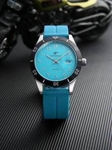 RICECGO 1 件男士运动石英表，活力硅胶表带，黑色表圈带日历窗口，个性化刻度设计，百搭休闲街头风腕表