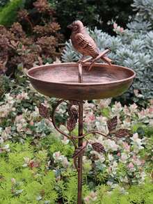 1pc Vintage Iron Bird Bath, Sturdy Outdoor Feeder, Freestanding Retro Bird Bath Suitable For Garden, Patio And Yard, Attracts Birds, Outdoor Bird Bath, Yard Decor, Gift For Birthday, Party, Valentine's Day - 彩色 - 查看 7