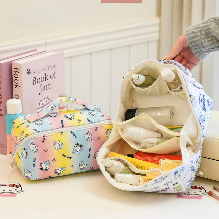 Sanrio Cartoon KT Large Capacity Portable Travel Cosmetic Organizer Bag, Compartmentalized Toiletry Bag, Elegant Makeup Pouch - Multicolor - View 1