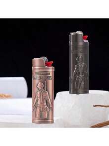 1pc Embossed Survival Metal Lighter Case, Fits BIC J6 Full Size Lighters - Fashionable Lighter Holder, Embossed Survival Metal Lighter Case Lighter Cover, Windproof Minimalist Vintage , Ideal Gift Choice For Fashionable Men - Multicolor - View 11