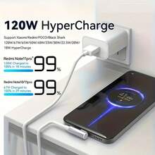 Cabo de Dados Angulado Tipo-C de 120W, 6A, Adequado para Xiaomi, Redmi, Black Shark e Outros Dispositivos Tipo-C com Carga Super Flash de 120W, Design de Cabo Angulado para Jogos, Suporta Transferência de Dados Rápida e Carregamento Rápido, Exibe o Logotipo de Carregamento Original - Branco - Visão 1