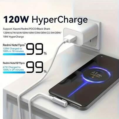 Câble de données incliné Type-C 120W 6A, convient pour Xiaomi, Redmi, Black Shark et autres appareils Type-C avec charge super flash 120W, conception de câble incliné pour le jeu, prend en charge le transfert de données rapide et la charge rapide, affiche le logo de charge d'origine
