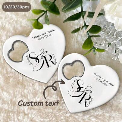 10/20/30 pezzi Apribottiglie magnetico personalizzato, regalo e bomboniera per la sposa, apribottiglie a forma di cuore inciso, souvenir per feste di matrimonio, fornitura all'ingrosso