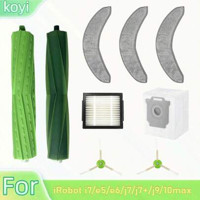 Kit de accesorios de repuesto de larga duración: se adapta a IRobot I7/E5/E6/J7/J7+/J9/10max (filtros completos, cepillos y rodillos)