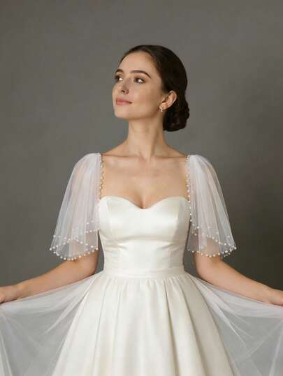 2 piezas Chal nupcial de perlas falsas blancas, adecuado para bodas y fiestas, vestido de novia, vestido formal, vestido de tirantes, accesorios para el hombro