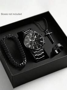 4件套男童时尚商务休闲指针石英表，适合男孩佩戴，配有时尚手链、吊坠项链和戒指套装，适合作为男孩生日/节日礼物，也适合学生佩戴，非常适合返校、聚会和旅行等日常生活场合。毕业季、斋月、情人节也是送给男孩的完美礼物。 - 彩色 - 查看 2