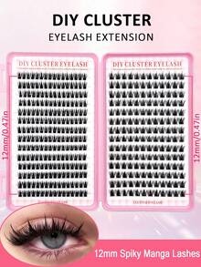 Asiteo 392片D型卷翘漫画风DIY假睫毛套装，包含单根假睫毛、刷子和镊子，尖刺漫画风格假睫毛，自然浓密，单簇假睫毛打造自然水润妆效，日韩风格妆容，轻盈飘逸的仿貂毛假睫毛。适合旅行、日常佩戴（适合新手）、婚礼、约会、派对、节日、开斋节等场合。 - 彩色 - 查看 2