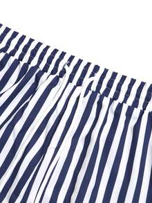 男士夏季条纹休闲沙滩短裤 - 藍色 - 查看 4
