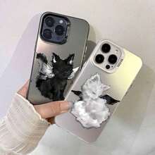 トーンオントーンの小さいさな翼のある猫のケース、Apple 16 Pro Max、15 Plus、14 Pro、13、11、12、13、14、15、15 Pro、15 Plus、15 Pro Max、7 Plus、8 Plus、11 Pro、12 Pro、13 Pro、14 Pro、11 Pro Max、12 Pro Max、13 Pro Max、14 Pro Max、14 Plus、5を使う - 半透明シルバー2 - チェックする 4