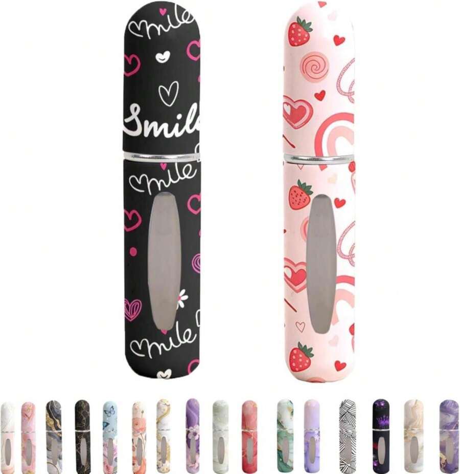 Syyflibb Refillable Perfume Atomizer Travel Bottles\U2013 Portable Leakproof Mini Sprayer For Cologne &Amp; Essential Oils, Plastic Empty Perfume Bottles With Unique Patterns,2 Pcs(Black And Pink Lover Set) - Màu A - Xem 1