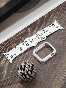 2件/套硬质PC边框保护壳，不含屏幕保护膜，防刮擦保护边框，花卉雕刻表带，兼容表带41mm 40mm 44mm 45mm 42mm 38mm 49mm 46mm，女士款；可爱花朵表带，柔软硅胶运动表带，兼容 Ultra SE 10 9 8 7 6 5 4 3 1 - 白黑/白 - 查看 2