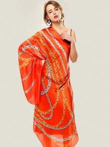 1条丝绸印花围巾，优雅户外防晒浪漫风格，适合户外旅行，可用作头带、发圈、发箍，也非常适合自我装饰。 - 彩色 - 查看 9