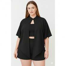 Conjunto Premium Crepe Cedinha - Capa Kimono & Top Cropped - Preto - Visão 1