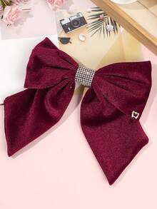 1个女士大号蝴蝶结发夹，黑色蝴蝶结发饰，大蝴蝶结发夹，法式发夹，带天鹅绒蝴蝶结，纯色马尾辫发饰（黑色和酒红色）