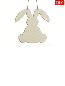 1个/2个未完成的复活节兔子造型木质挂饰 - DIY复活节装饰品，带预钻孔绳，复活节/春季趣味礼物，空白DIY装饰品，适用于家居、花园、派对，可手绘 - 淺原木色 - 查看 13