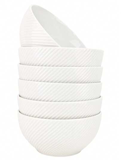 Porslinsskålar 26 oz, keramisk soppskål för kök, präglad stengodsskål för Pho, chips, frukt, sallad, nudlar, ramen, passar för inflyttningsfest - 6 tum, set om 6, arktisk vit