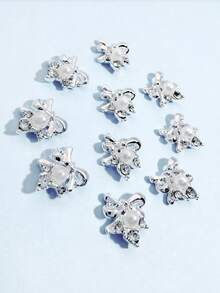 10pcs Gold & Silver Faux Pearl Bow Rhinestone Nail Art Decorations, 3D Metal Crystal Glass Nail Jewelry DIY Accessories For Women Nails Nail Supplies - Multicolor - View 8