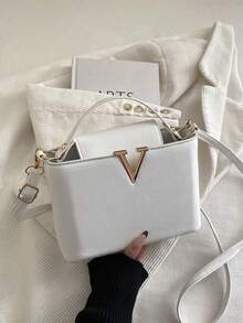 韩式极简优雅手提包，欧美新款时尚V字单肩水桶包 - 彩色 - 查看 16