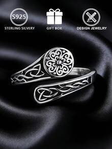1pc S925 Sterling Silver Vintage Celtic Knot Open Ring, Unique Distressed Floral Pattern, Hollow Totem Design, Quality Silver Jewelry For Daily Wear, Personalized Outings, Gifts For Girlfriends Or Friends, Comes With Gift Box - Antique Silver - View 6